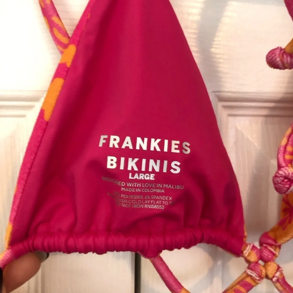 Frankies Bikinis Orange and Pink Terry Hibiscus 3 Piece Bikini Set Size L
